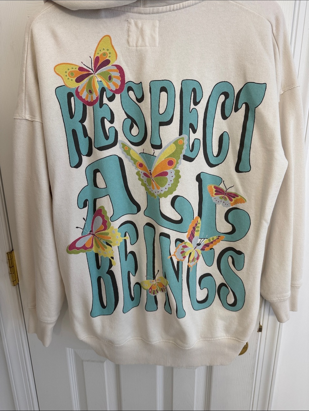 Respect All Beings Cream Graphic Hoodie Sweatshirt